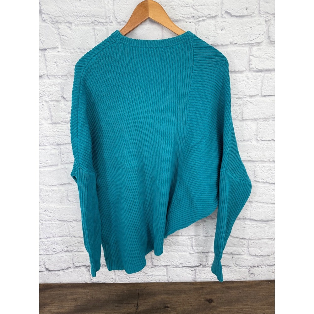 Free People Downtown Teal Ribbed Asymetrical Oversized Dolman Sleeve Sweater S - Picture 7 of 9